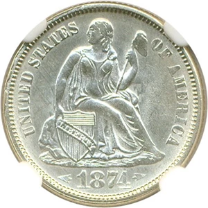 image for: 1874 10c NGC MS64 (Arrows)