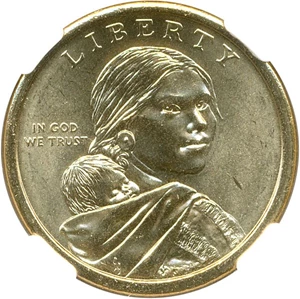 image for: Mint Error: 2009 Sac $1 NGC MS66 (Missing Edge Lettering)