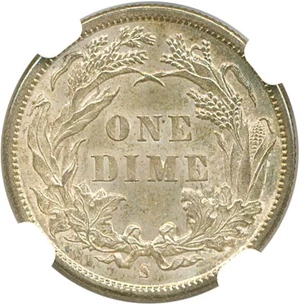 image for: 1890-S 10c NGC/CAC MS65