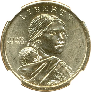 image for: Mint Error: 2009 Sac $1 NGC MS64 (Missing Edge Lettering)