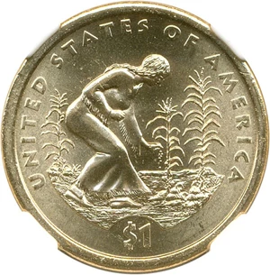 image for: Mint Error: 2009 Sac $1 NGC MS65 (Missing Edge Lettering)