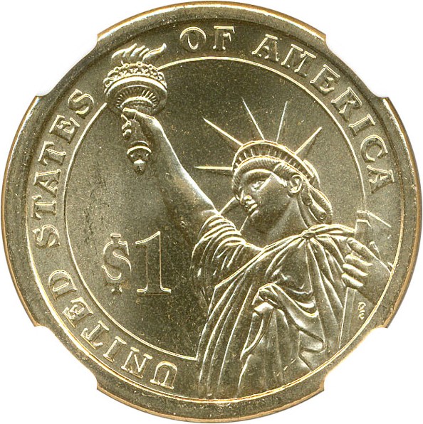 image for: Mint Error: 2010 $1 NGC MS66 (Fillmore, Missing Edge Lettering)