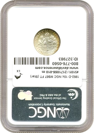 image for: 1952-D 10c NGC MS67 FT * Star *