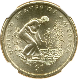 image for: Mint Error: 2009 Sac $1 NGC MS64 (Missing Edge Lettering)