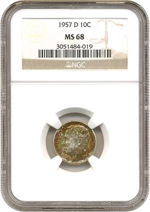 image for: 1957-D 10c NGC MS68 * Color *