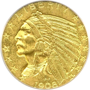 image for: 1908 $5 PCGS MS62 (Indian)