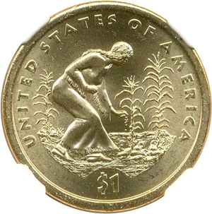 image for: Mint Error: 2009 Sac $1 NGC MS66 (Missing Edge Lettering)