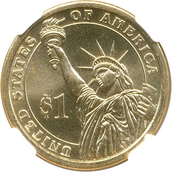 image for: Mint Error: 2010 $1 NGC MS66 (Fillmore, Missing Edge Lettering)