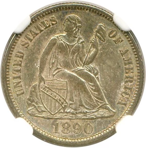 image for: 1890-S 10c NGC/CAC MS65
