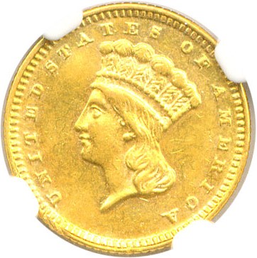 image for: 1873 G$1 NGC AU55 (Closed 3) ex: Richmond Collection