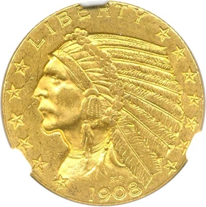image for: 1908 $5 NGC MS62 (Indian)