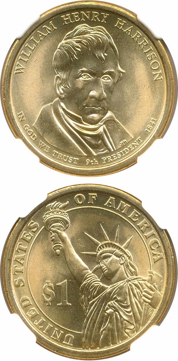 image for: Mint Error: 2009 $1 NGC MS66 (Harrison, Missing Edge Lettering)