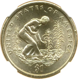 image for: Mint Error: 2009 Sac $1 NGC MS64 (Missing Edge Lettering)