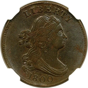 image for: 1800 1/2c NGC MS61 BN (C-1)