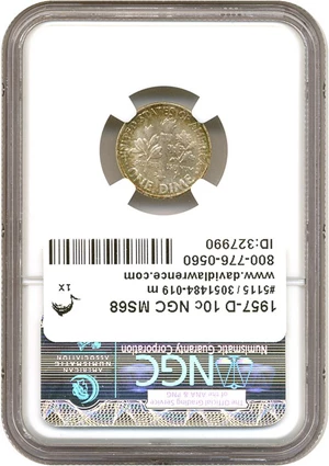 image for: 1957-D 10c NGC MS68 * Color *