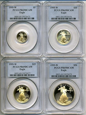 image for: 1995-W Gold Eagle Set PCGS Proof 69 DCameo (AGE 4-Coins: $5, $10, $25, $50)