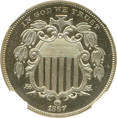 image for: 1867 5c NGC Proof 65 Cameo (No Rays)