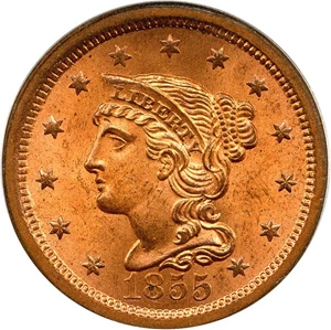 image for: 1855 1c PCGS/CAC MS65 RD OGH