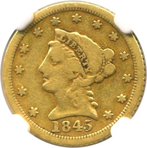 image for: 1845-D $2 1/2 NGC/CAC F12
