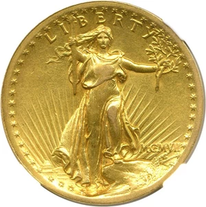 image for: 1907 High Relief $20 NGC AU50 (Wire Rim)