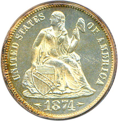 image for: 1874 10c PCGS Proof 64 Cameo (Arrows)