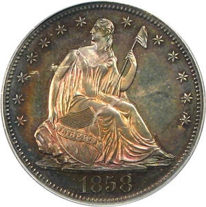 image for: 1858 50c PCGS Secure Proof 64 * Color *