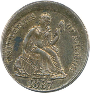 image for: Mint Error: 1887-S 10c PCGS AU53 (Uncentered Broadstrike)