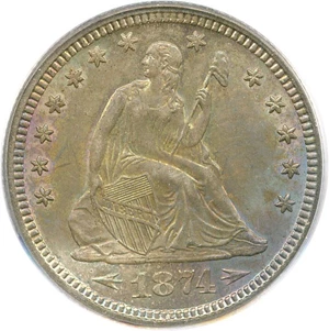image for: 1874 25c PCGS MS64 (Arrows)