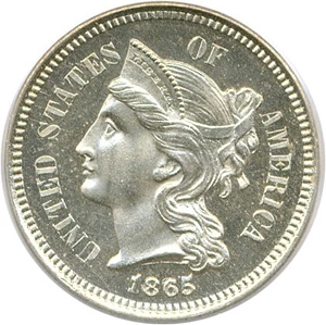 image for: 1865 3cN PCGS/CAC Proof 65 Cameo