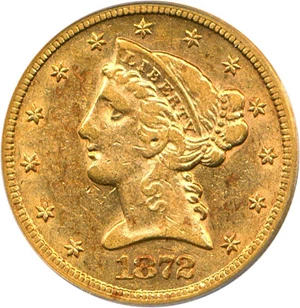 image for: 1872-CC $5 PCGS AU50