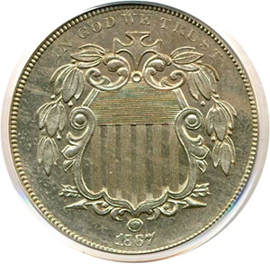 image for: 1867 5c PCGS/CAC Proof 64 (Rays)