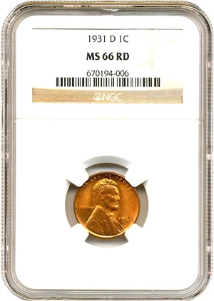 image for: 1931-D 1c NGC MS66 RD