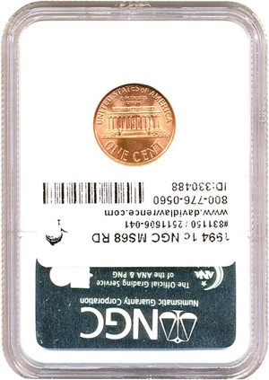 image for: 1994 1c NGC MS68 RD