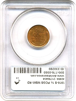 image for: 1916-S 1c PCGS MS65 RD