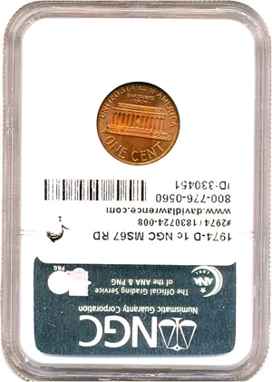 image for: 1974-D 1c NGC MS67 RD