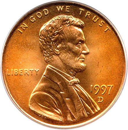 image for: 1997-D 1c PCGS MS67 RD