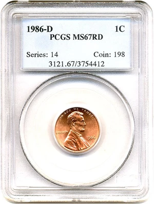 image for: 1986-D 1c PCGS MS67 RD