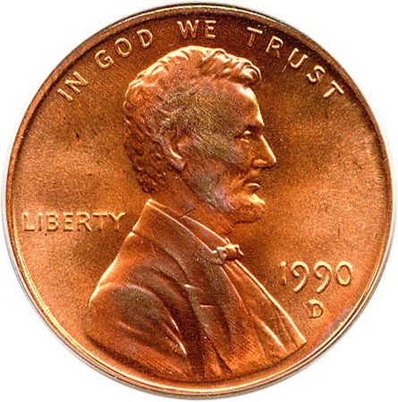 image for: 1990-D 1c PCGS MS67 RD