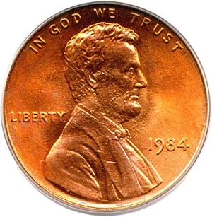 image for: 1984 1c PCGS MS67 RD (Doubled Die Reverse)