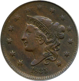 image for: 1835 1c PCGS/CAC XF45 (Head of 1836)