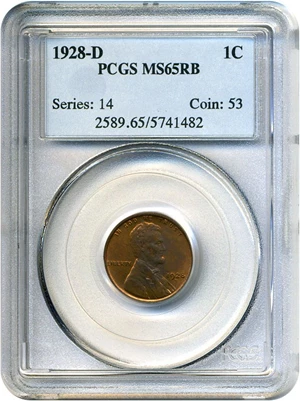 image for: 1928-D 1c PCGS MS65 RB