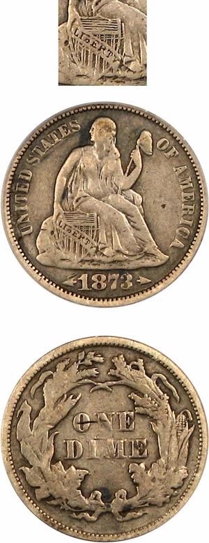 image for: 1873 10c PCGS VF25 (Arrows, Doubled Die)