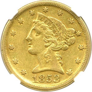 image for: 1853-D $5 NGC/CAC XF45