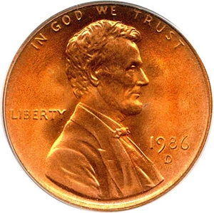 image for: 1986-D 1c PCGS MS67 RD