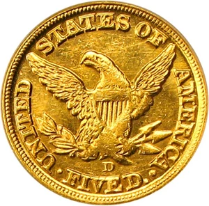 image for: 1859-D $5 PCGS MS61 (Medium D)