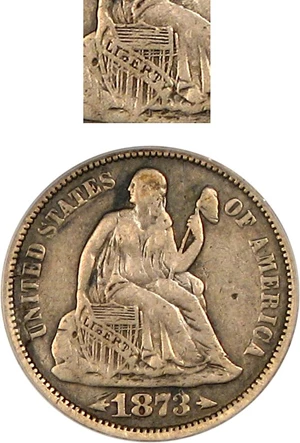 image for: 1873 10c PCGS VF25 (Arrows, Doubled Die)