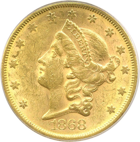 image for: 1868-S $20 PCGS/CAC MS60 * Only CAC Unc! *