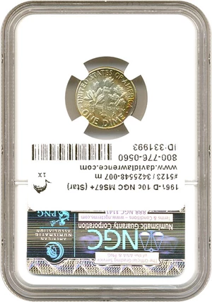image for: 1961-D 10c NGC MS67+ (Star) *Color*