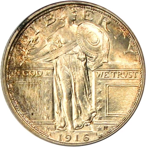 image for: 1916 25c PCGS MS64 FH (Standing Liberty) Ex: Troy Wiseman Collection