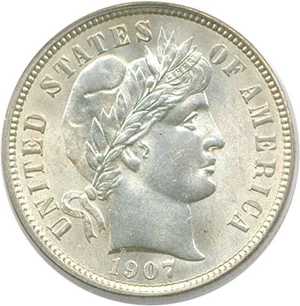 image for: 1907 10c PCGS MS64